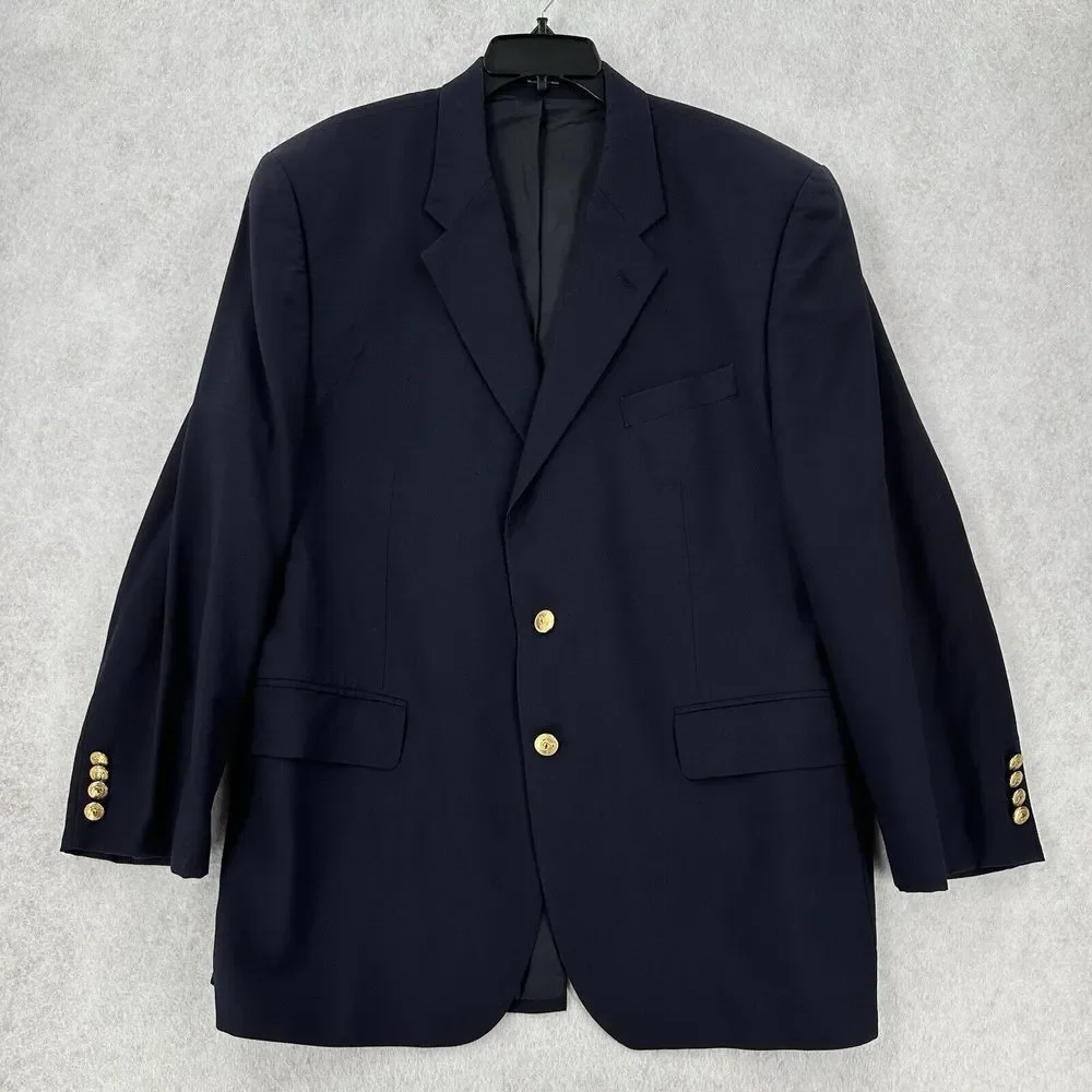 Chaps Ralph Lauren Blazer‎ Jacket 46R Wool Gold Buttons Navy Blue Sport Coat